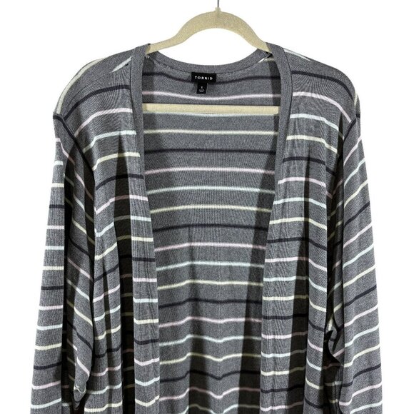 Torrid Gray Striped Open Front Cardigan Duster Sweater Women's Plus Size 5X - Picture 3 of 8